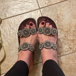 A. Giannetti bronze with crystal beads sandals